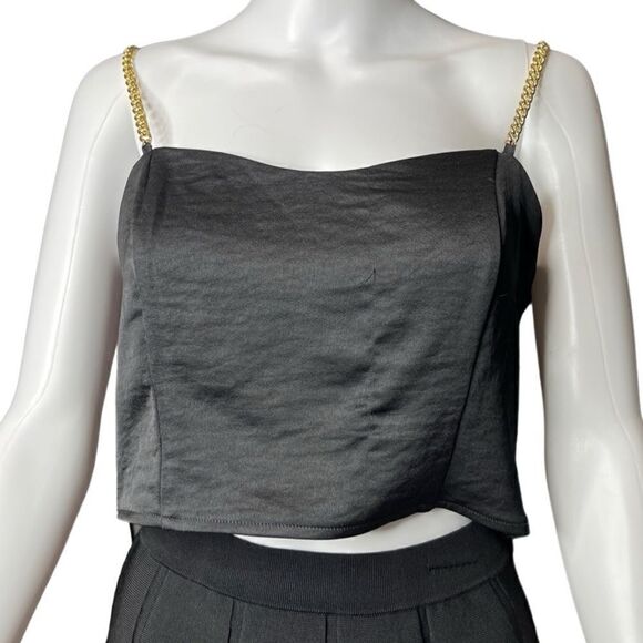 Express Chain Strap Silk Crop Top Black & Gold Size Medium - Picture 1 of 6
